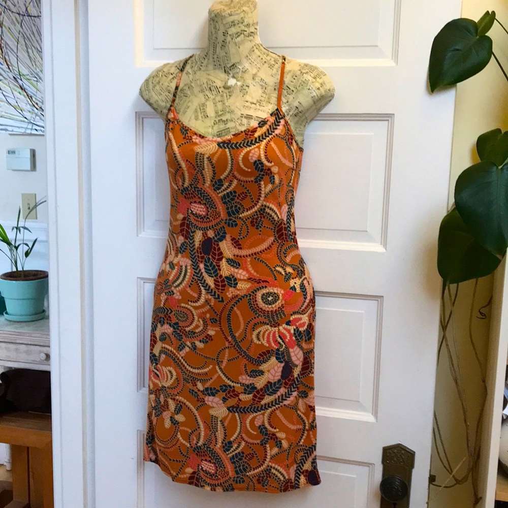 A.L.C. sz Large slip dress Autumn color floral pattern spaghetti straps Bodycon - Picture 1 of 9